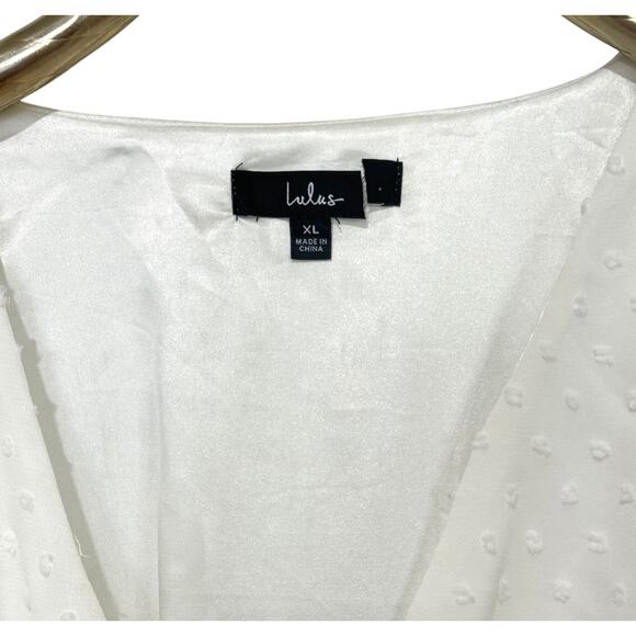Lulus Much to Celebrate White Swiss Dot Flutter Sleeve Wrap Mini Dress XL - Picture 6 of 9